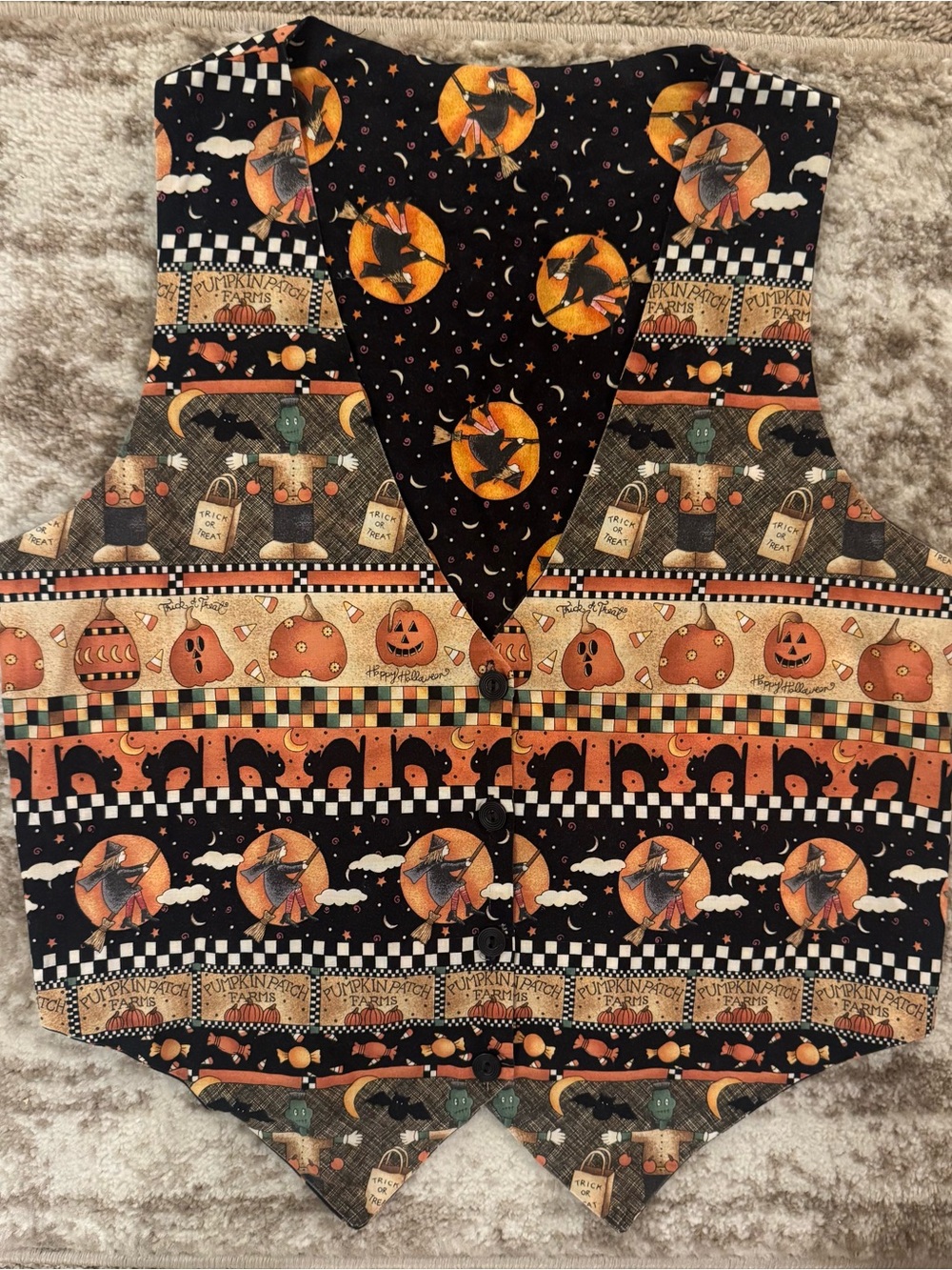 Halloween Debbie Mumm Vest with Pumpkin & Witch Print - Orange/Black